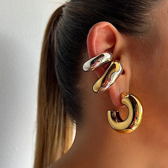 Stainless Steel Chunky Ear Cuff Gold Hip Hop Exaggerated Unisex - Picture 3 of 5